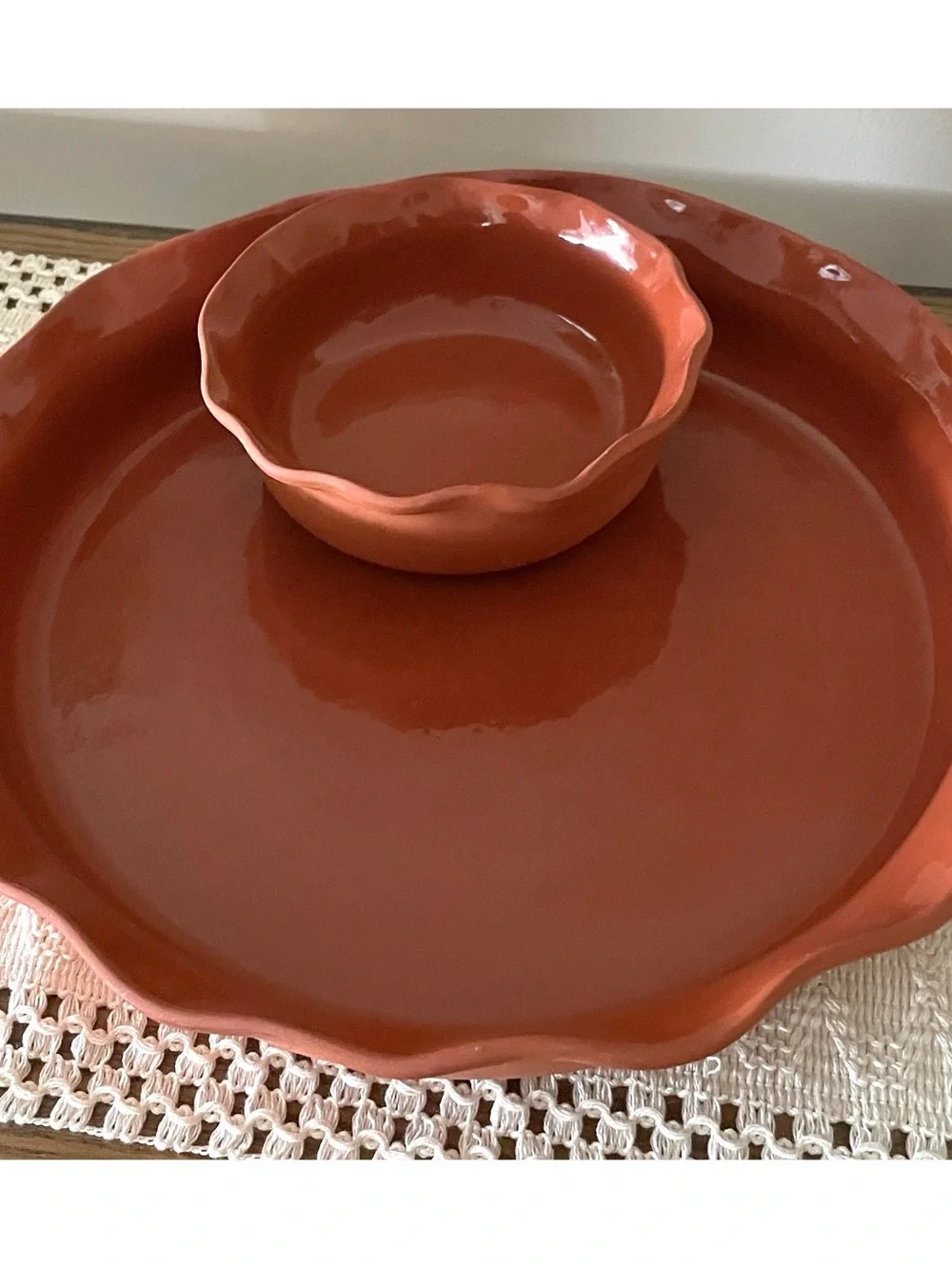 Crate & Barrel terracotta Veggie Chip Dip Bowl